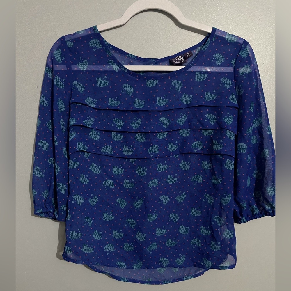 NWOT Sanrio x Target Hello Kitty blouse (2012)Sz S see-through, 3/4 sleeves, 💙